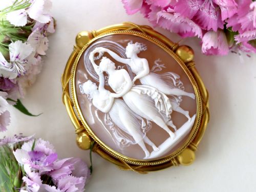fig 4. Antique Shell and 21ct Yellow Gold Three Graces Cameo Brooch Circa 1880
