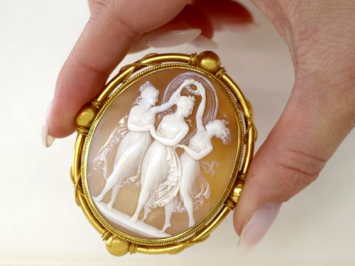 fig 5. Antique Shell and 21ct Yellow Gold Three Graces Cameo Brooch Circa 1880