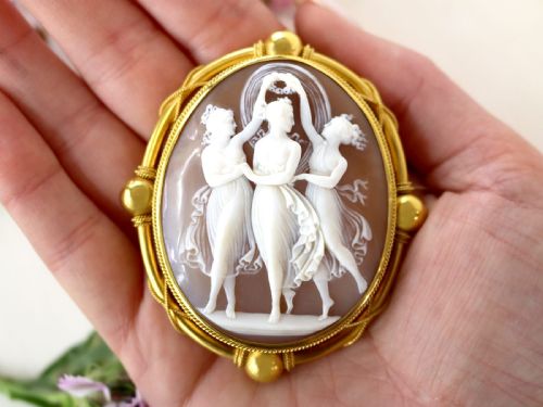 fig 6. Antique Shell and 21ct Yellow Gold Three Graces Cameo Brooch Circa 1880