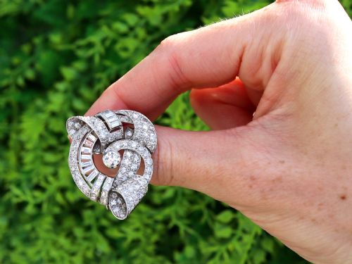 fig 2. Antique Art Deco 4.35ct Diamond and Platinum Clip Brooch Circa 1935