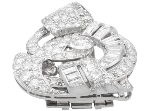 fig 5. Antique Art Deco 4.35ct Diamond and Platinum Clip Brooch Circa 1935
