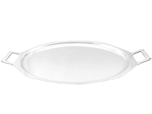 ANTIQUE GEORGE VI ART DECO STERLING SILVER DRINKS TRAY WITH HANDLES 1937 - ADDITIONAL PHOTO 1