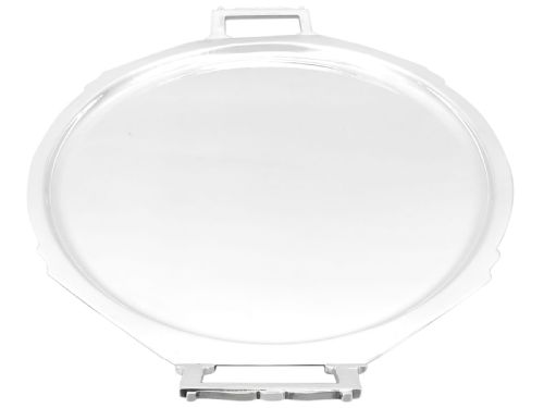 ANTIQUE GEORGE VI ART DECO STERLING SILVER DRINKS TRAY WITH HANDLES 1937 - ADDITIONAL PHOTO 3