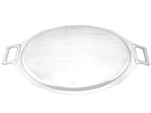 ANTIQUE GEORGE VI ART DECO STERLING SILVER DRINKS TRAY WITH HANDLES 1937 - ADDITIONAL PHOTO 6