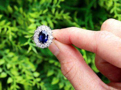 fig 1. Antique 2.13ct Sapphire and 1.00ct Diamond, 18ct White Gold Ring Circa 1935