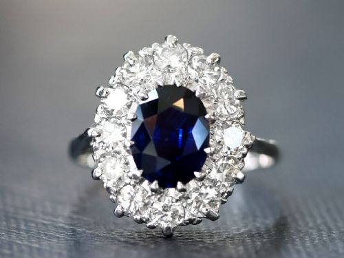 fig 2. Antique 2.13ct Sapphire and 1.00ct Diamond, 18ct White Gold Ring Circa 1935