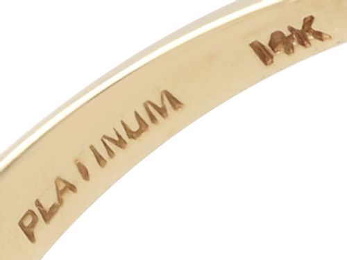 fig 8. A round central diamond solitaire ring in a platinum claw setting with diamond-set shoulders on a 14ct yellow gold band.