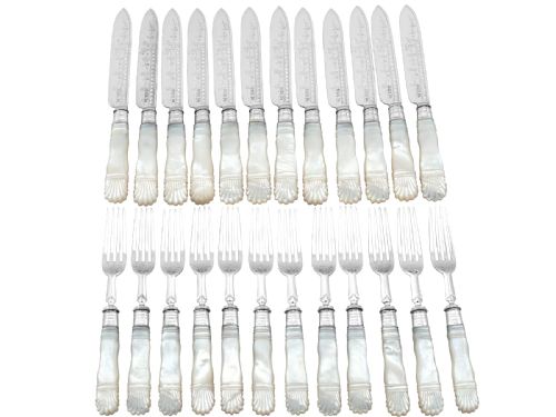 fig 3. Antique Victorian Sterling Silver and Mother of Pearl Fruit/Dessert Service