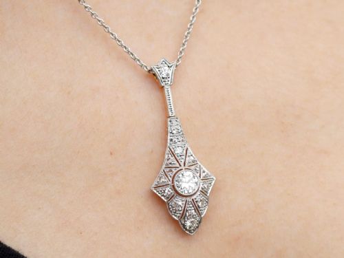 fig 9. Antique Art Deco 0.76ct Diamond and 14ct Yellow Gold Pendant Circa 1930