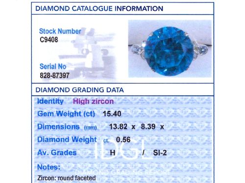 fig 7. An Art Deco 9ct yellow gold ring featuring a large round-cut blue zircon flanked by diamond-set shoulders.