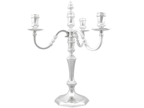 ANTIQUE GEORGE VI STERLING SILVER CANDELABRUM AND CANDLESTICKS 1938 - ADDITIONAL PHOTO 3