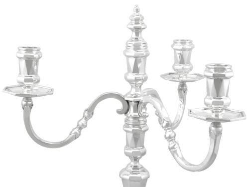 ANTIQUE GEORGE VI STERLING SILVER CANDELABRUM AND CANDLESTICKS 1938 - ADDITIONAL PHOTO 5