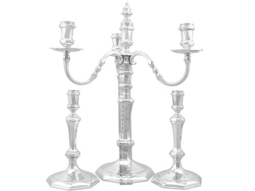ANTIQUE GEORGE VI STERLING SILVER CANDELABRUM AND CANDLESTICKS 1938 - ADDITIONAL PHOTO 14