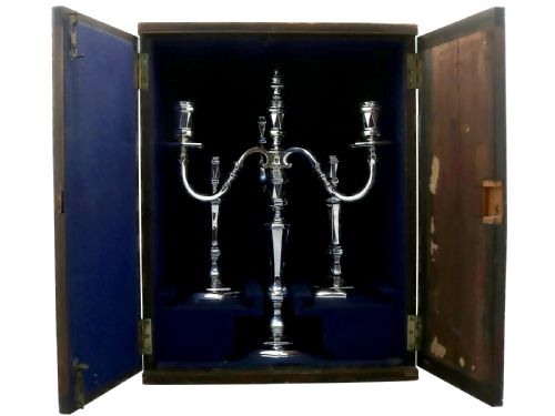 ANTIQUE GEORGE VI STERLING SILVER CANDELABRUM AND CANDLESTICKS 1938 - ADDITIONAL PHOTO 15