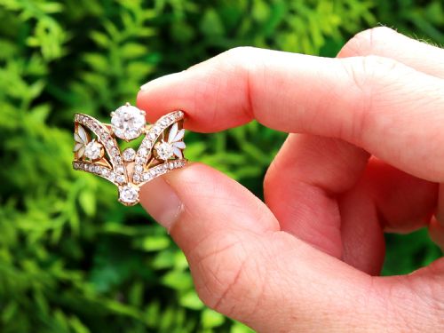 fig 1. Antique Plique-a-Jour and 3.68ct Diamond, 18ct Yellow Gold Earring and Ring Set Circa 1890