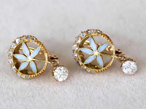 fig 4. Antique Plique-a-Jour and 3.68ct Diamond, 18ct Yellow Gold Earring and Ring Set Circa 1890