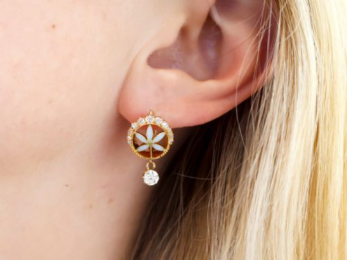 fig 5. Antique Plique-a-Jour and 3.68ct Diamond, 18ct Yellow Gold Earring and Ring Set Circa 1890