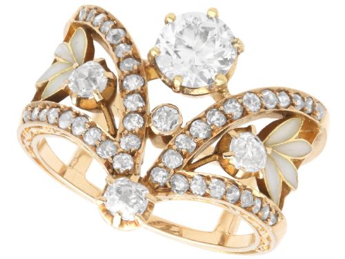 fig 7. Antique Plique-a-Jour and 3.68ct Diamond, 18ct Yellow Gold Earring and Ring Set Circa 1890