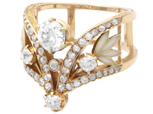 fig 8. Antique Plique-a-Jour and 3.68ct Diamond, 18ct Yellow Gold Earring and Ring Set Circa 1890