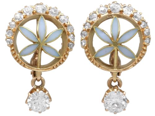 fig 11. Antique Plique-a-Jour and 3.68ct Diamond, 18ct Yellow Gold Earring and Ring Set Circa 1890