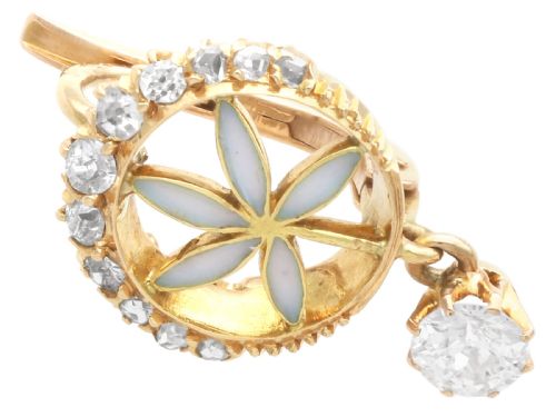 fig 12. Antique Plique-a-Jour and 3.68ct Diamond, 18ct Yellow Gold Earring and Ring Set Circa 1890