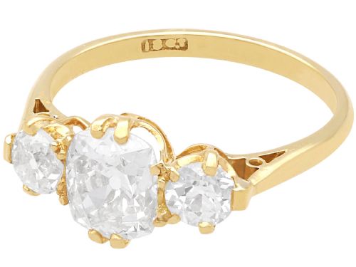 fig 2. Antique 1.69ct Diamond and 18ct Yellow Gold Trilogy Ring Circa 1905