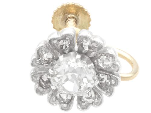 fig 4. Pair of late nineteenth-century floral cluster earrings featuring central cushion-cut diamonds surrounded by silver-set diamond petals with yellow gold fittings.