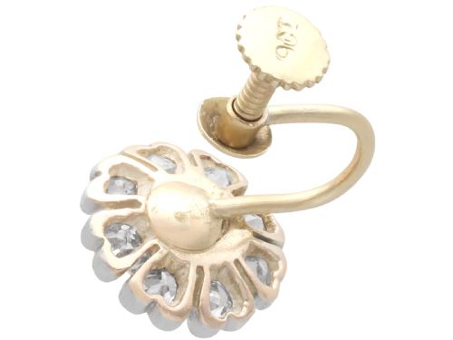 fig 6. Pair of late nineteenth-century floral cluster earrings featuring central cushion-cut diamonds surrounded by silver-set diamond petals with yellow gold fittings.