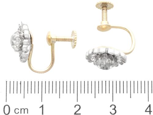 fig 7. Pair of late nineteenth-century floral cluster earrings featuring central cushion-cut diamonds surrounded by silver-set diamond petals with yellow gold fittings.
