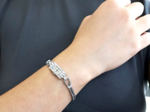 ANTIQUE ART DECO 130CT DIAMOND AND PLATINUM LADIES COCKTAIL WATCH CIRCA 1925 - ADDITIONAL PHOTO 2