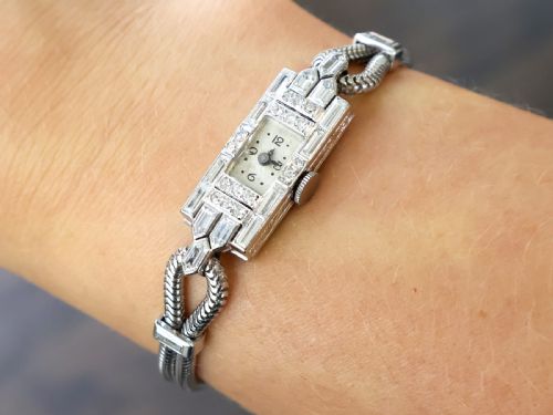 ANTIQUE ART DECO 130CT DIAMOND AND PLATINUM LADIES COCKTAIL WATCH CIRCA 1925 - ADDITIONAL PHOTO 3