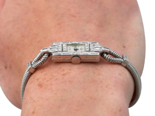 ANTIQUE ART DECO 130CT DIAMOND AND PLATINUM LADIES COCKTAIL WATCH CIRCA 1925 - ADDITIONAL PHOTO 14