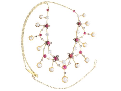 ANTIQUE 250CT RUBY AND 470CT DIAMOND 18CT YELLOW GOLD NECKLACE CIRCA 1890 - ADDITIONAL PHOTO 3