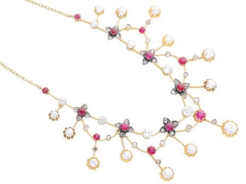 ANTIQUE 250CT RUBY AND 470CT DIAMOND 18CT YELLOW GOLD NECKLACE CIRCA 1890 - ADDITIONAL PHOTO 4