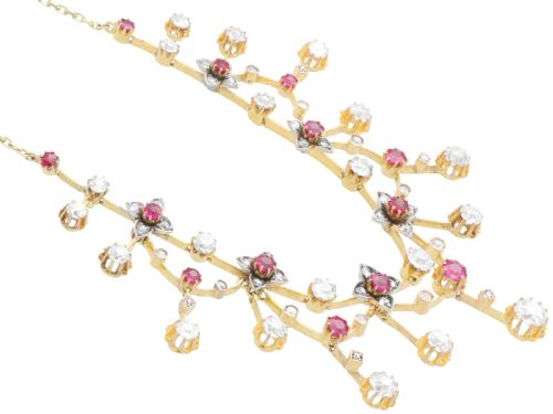 ANTIQUE 250CT RUBY AND 470CT DIAMOND 18CT YELLOW GOLD NECKLACE CIRCA 1890 - ADDITIONAL PHOTO 5