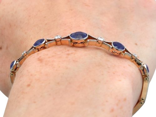ANTIQUE 448CT SAPPHIRE AND 023CT DIAMOND 9CT ROSE GOLD BRACELET CIRCA 1910 - ADDITIONAL PHOTO 12