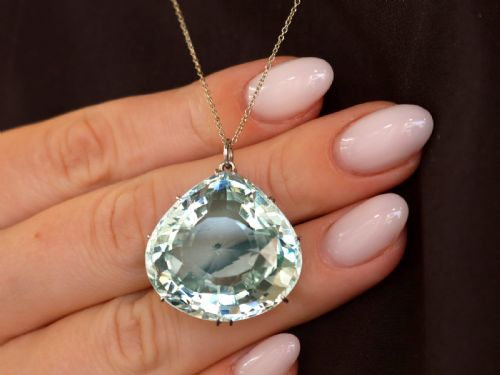 fig 2. Antique 43.78ct Aquamarine and Platinum Pendant Circa 1935