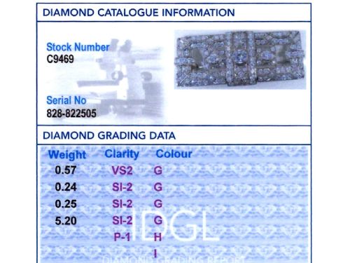 fig 9. A rectangular Art Deco platinum brooch featuring intricate geometric openwork millegrain setting filled with round diamonds surrounding a central bezel-set diamond.
