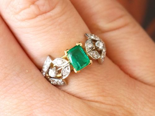 fig 2. Vintage 0.65ct Emerald and 0.46ct Diamond 18ct Yellow Gold Dress Ring Circa 1940