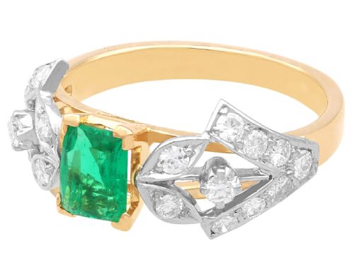 fig 3. Vintage 0.65ct Emerald and 0.46ct Diamond 18ct Yellow Gold Dress Ring Circa 1940