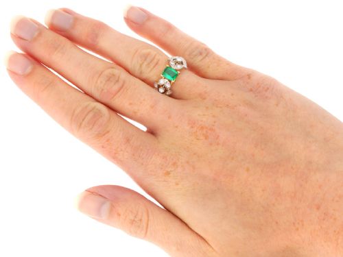 fig 7. Vintage 0.65ct Emerald and 0.46ct Diamond 18ct Yellow Gold Dress Ring Circa 1940