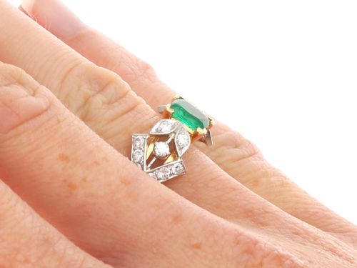 fig 8. Vintage 0.65ct Emerald and 0.46ct Diamond 18ct Yellow Gold Dress Ring Circa 1940