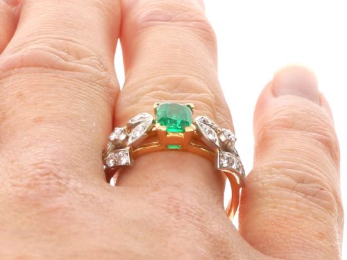 fig 9. Vintage 0.65ct Emerald and 0.46ct Diamond 18ct Yellow Gold Dress Ring Circa 1940