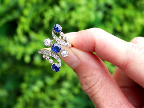 fig 1. Antique 1.30ct Sapphire and 0.70ct Diamond 18ct Yellow Gold Dress Ring Circa 1905
