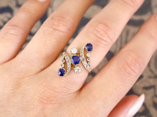 fig 2. Antique 1.30ct Sapphire and 0.70ct Diamond 18ct Yellow Gold Dress Ring Circa 1905