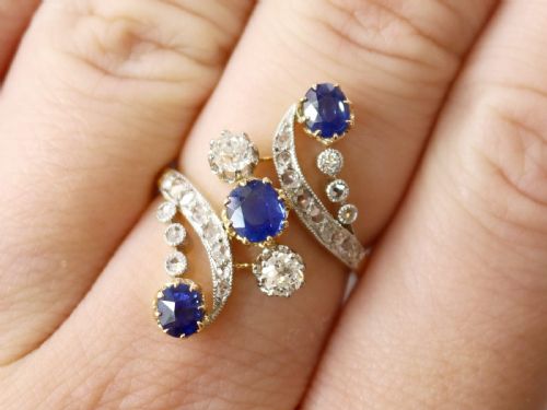 fig 3. Antique 1.30ct Sapphire and 0.70ct Diamond 18ct Yellow Gold Dress Ring Circa 1905