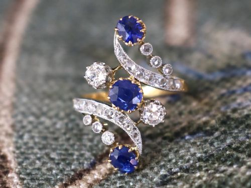 fig 4. Antique 1.30ct Sapphire and 0.70ct Diamond 18ct Yellow Gold Dress Ring Circa 1905