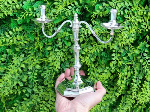 VINTAGE GEORGE I STYLE STERLING SILVER TWO LIGHT CANDELABRA 1968 - ADDITIONAL PHOTO 1