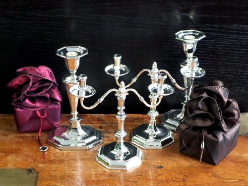 VINTAGE GEORGE I STYLE STERLING SILVER TWO LIGHT CANDELABRA 1968 - ADDITIONAL PHOTO 3