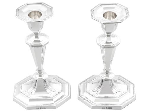 ANTIQUE GEORGE V STERLING SILVER CANDLESTICKS 1912 - ADDITIONAL PHOTO 5